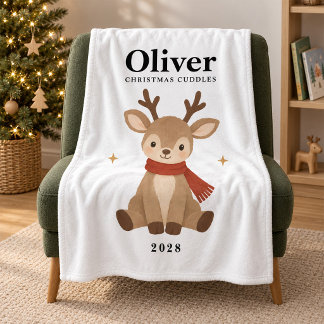 Personalisiertes süßes Rentier Kinder Weihnachten Fleecedecke
