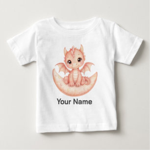Personalisiertes Süßes Rosa-Drache auf Mond-Kissen Baby T-shirt