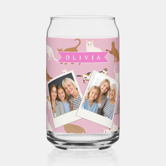 Personalisiertes süßes rosa Katzenmuster-Geschenk  Dosenglas (Vorderseite)