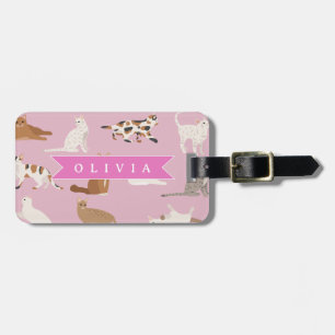 Personalisiertes süßes rosa Katzenmuster-Geschenk Gepäckanhänger