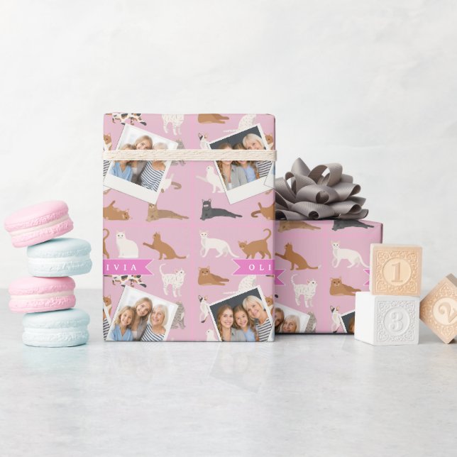 Personalisiertes süßes rosa Katzenmuster-Geschenk  Geschenkpapier (Babyparty)