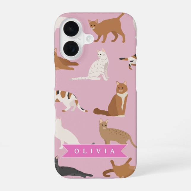Personalisiertes süßes rosa Katzenmuster-Geschenk  iPhone 16 Hülle (Rückseite)