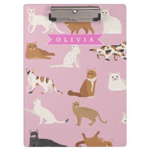 Personalisiertes süßes rosa Katzenmuster-Geschenk Klemmbrett