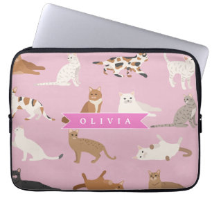 Personalisiertes süßes rosa Katzenmuster-Geschenk Laptopschutzhülle