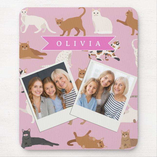 Personalisiertes süßes rosa Katzenmuster Geschenk  Mousepad (Vorne)