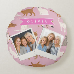 Personalisiertes süßes rosa Katzenmuster-Geschenk Rundes Kissen