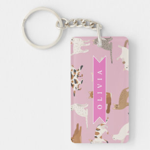 Personalisiertes süßes rosa Katzenmuster-Geschenk  Schlüsselanhänger