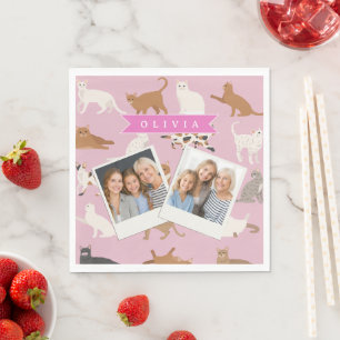 Personalisiertes süßes rosa Katzenmuster-Geschenk Serviette