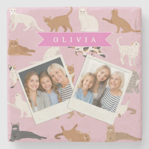 Personalisiertes süßes rosa Katzenmuster-Geschenk Steinuntersetzer