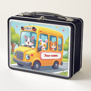 Personalisiertes süßes Tier-Schulbus-Design Metall Brotdose