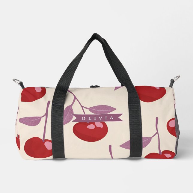 Personalisiertes Süßkirchen-Muster Süß Mädchen Ret Duffle Bag (Vorderseite)