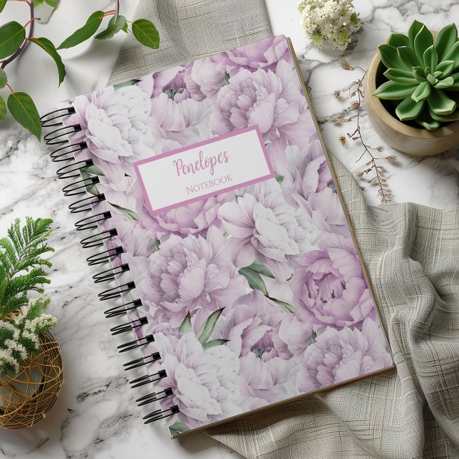 Personalisiertes Tagebuch mit rosa Pfingstrosen (Pink Peony Spiral Notebook)