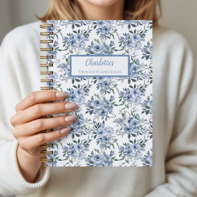 Personalisiertes Tagebuch Notizbuch Blaue Blumen (Charlotte Blue Roses Spiral Notebook)