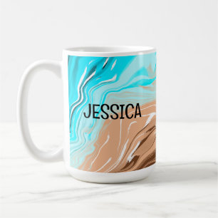 Personalisiertes Tan zu Blue Ombre Fluid Art Kaffeetasse