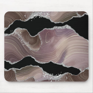 Personalisiertes Taupe- & Schwarz-Achat-Silber-Gli Mousepad