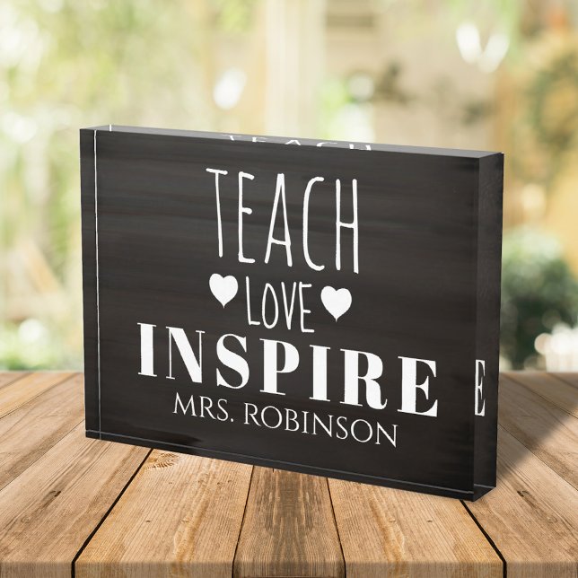 Personalisiertes Teacher Zitat Fotoblock (Teach, Love, Inspire, teachers custom quote photo block)