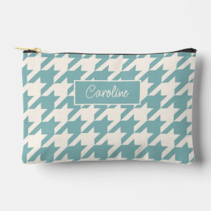 Personalisiertes Teal Blau Grün Houndstooth Muster Zubehörtasche
