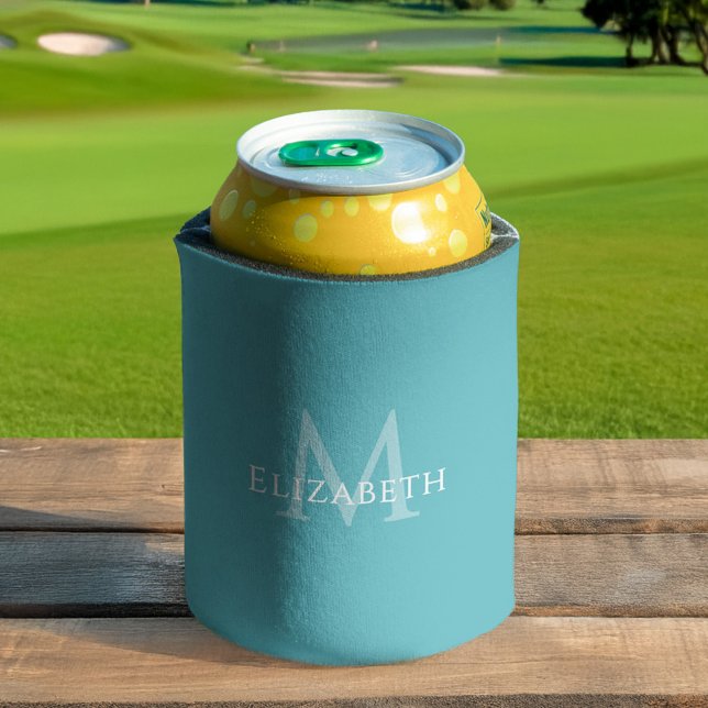 Personalisiertes Teal-Monogramm Weiblich Elegant Dosenkühler (Personalized Teal Monogram Feminine Elegant Can Cooler)