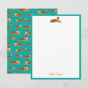 Personalisiertes Teal Orange Dschungel Tiger Schri Mitteilungskarte