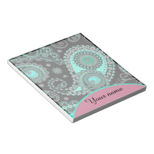 Personalisiertes Teal- und rosa Paisley Notizblock