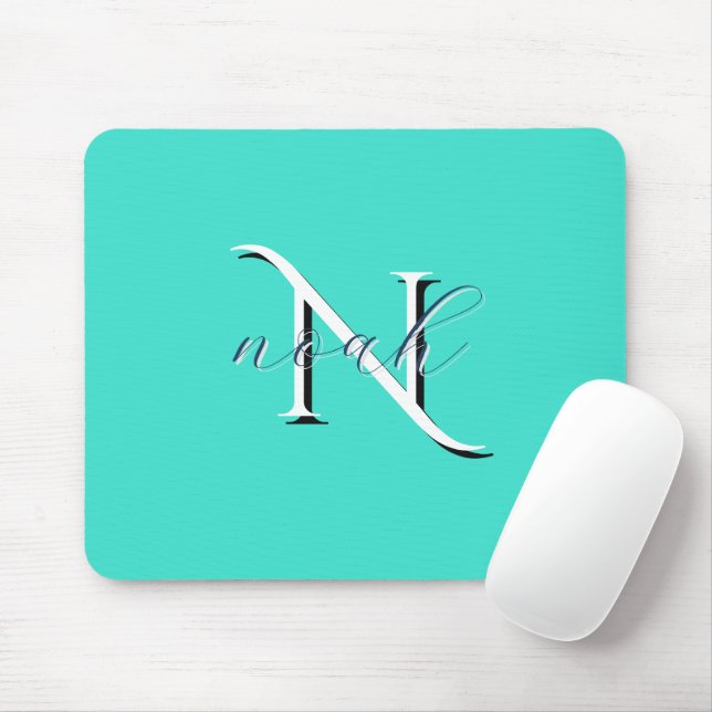 Personalisiertes tealfarbenes Monogramm Anfangsbuc Mousepad (Mit Mouse)