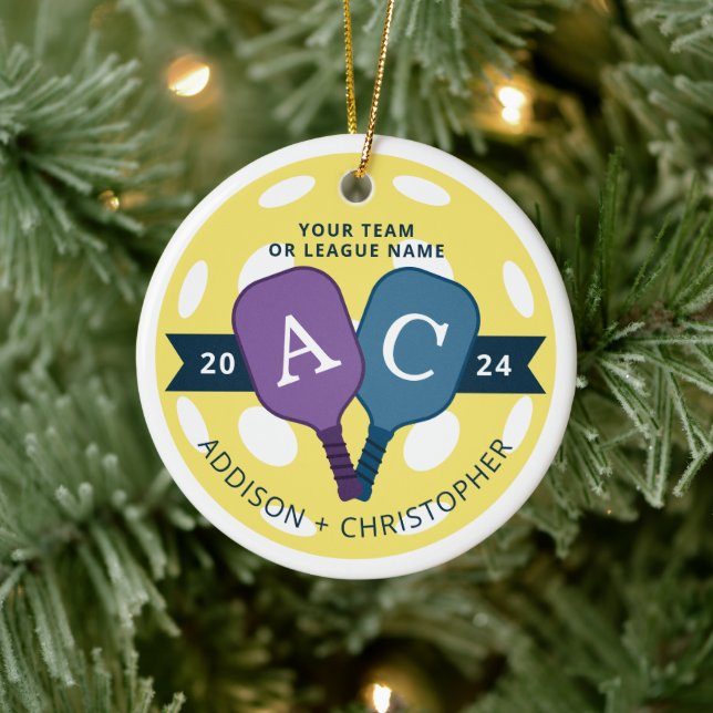 Personalisiertes Team Pickleball Weihnachtsfeier Keramik Ornament (Baum)