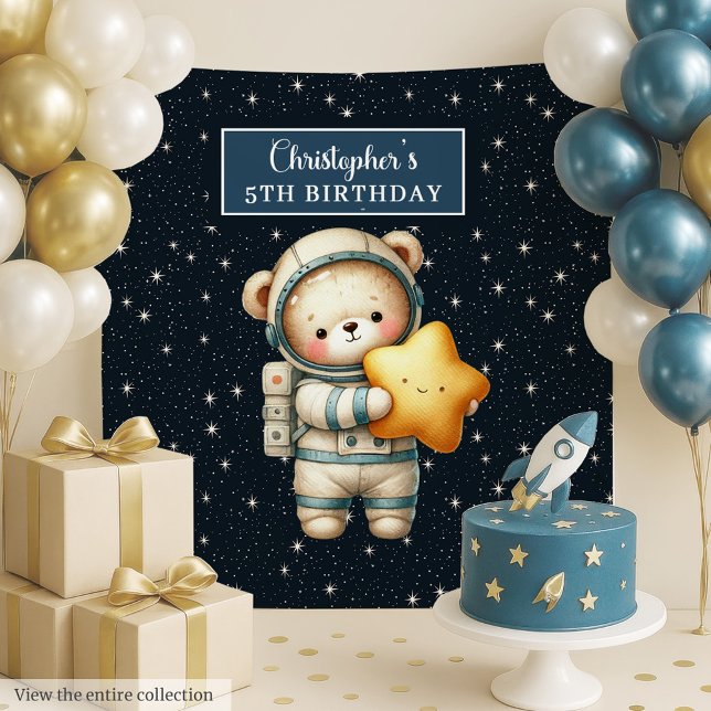 Personalisiertes Teddy Bear Astronaut Party Tapest Wandteppich (Personalized Teddy Bear Astronaut Party Tapestry Fun)