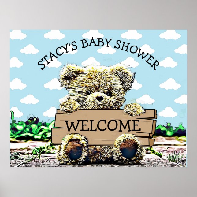 Personalisiertes Teddy Bear Baby Duschzeichen Poster (Vorne)