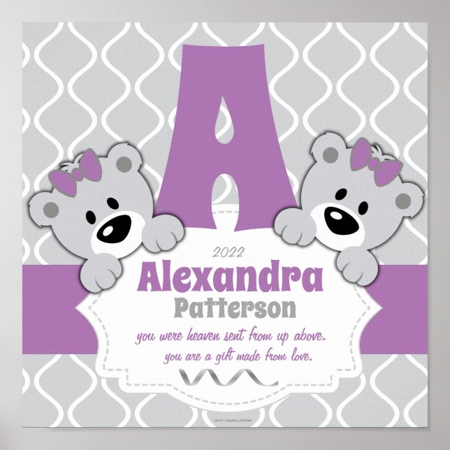 Personalisiertes Teddy Bear Kinderzimmer Room Poster (Vorne)