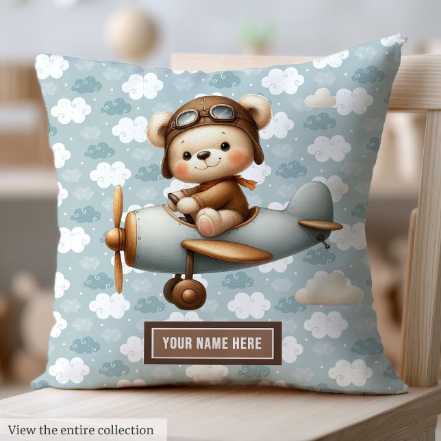 Personalisiertes Teddy Bear Pilot Kinderkissen für Kissen (Personalized Teddy Bear Pilot Baby Pillow for Boys Gift)