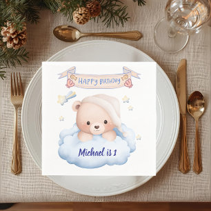 Personalisiertes Teddybär-1.-Geburtstags-Papier-Ta Serviette