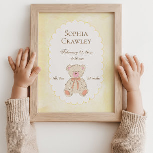 Personalisiertes Teddybär-Geburtsinfo-Kinderzimmer Poster