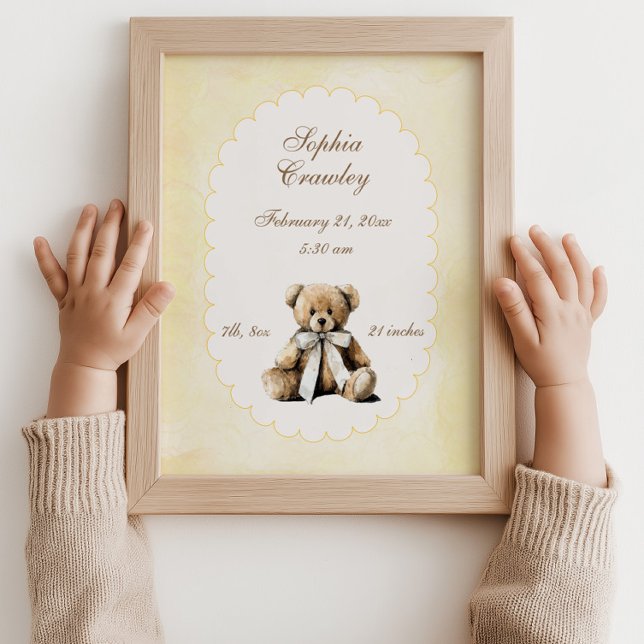 Personalisiertes Teddybär-Geburtsinfo-Poster Poster (Personalized Teddy Bear Birth Info Poster)