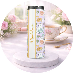 Personalisiertes Teebuch Katze Mädchen Cute Pastel Thermosbecher