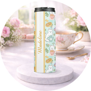 Personalisiertes Teebuch Katze Mädchen Pastell-Min Thermosbecher