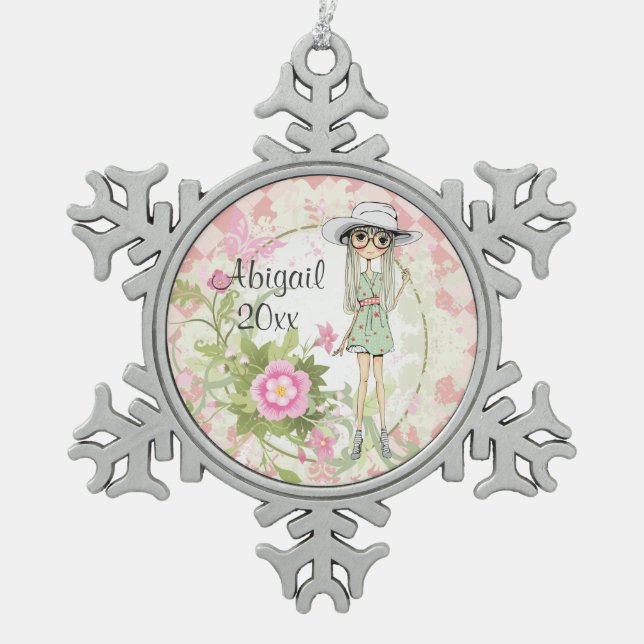 Personalisiertes Teen Girl mit Blume Ornament (Vorderseite)