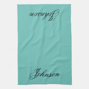 Personalisiertes Teetuch - Familienname Aquamarin Geschirrtuch