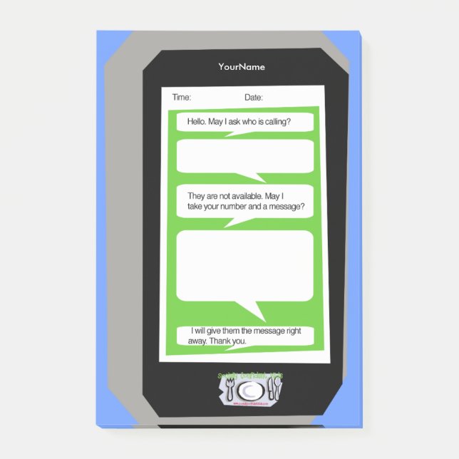 Personalisiertes Telefonmeldungsfeld nach dem Send Post-it Klebezettel (Vorderseite)