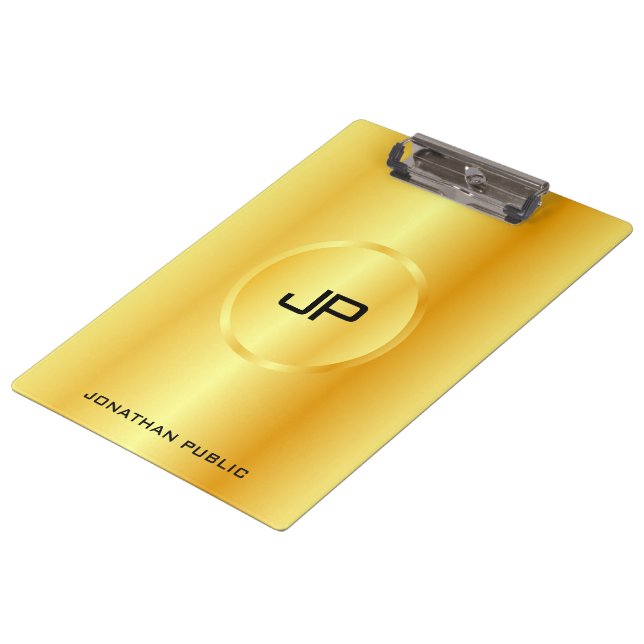 Personalisiertes Template Gold Look Moderne Elegan Klemmbrett (Schrägansicht)