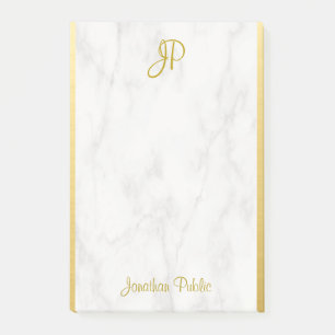 Personalisiertes Template Weißes Marmor-Monogramm Post-it Klebezettel