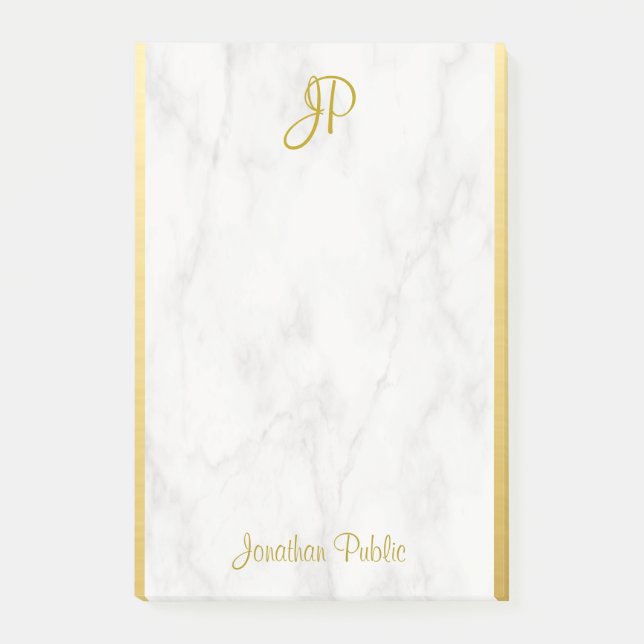 Personalisiertes Template Weißes Marmor-Monogramm Post-it Klebezettel (Vorderseite)
