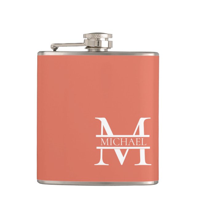 Personalisiertes Terracotta Monogramm und Name Flachmann (Vorderseite)