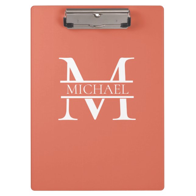 Personalisiertes Terracotta Monogramm und Name Klemmbrett (Vorderseite)