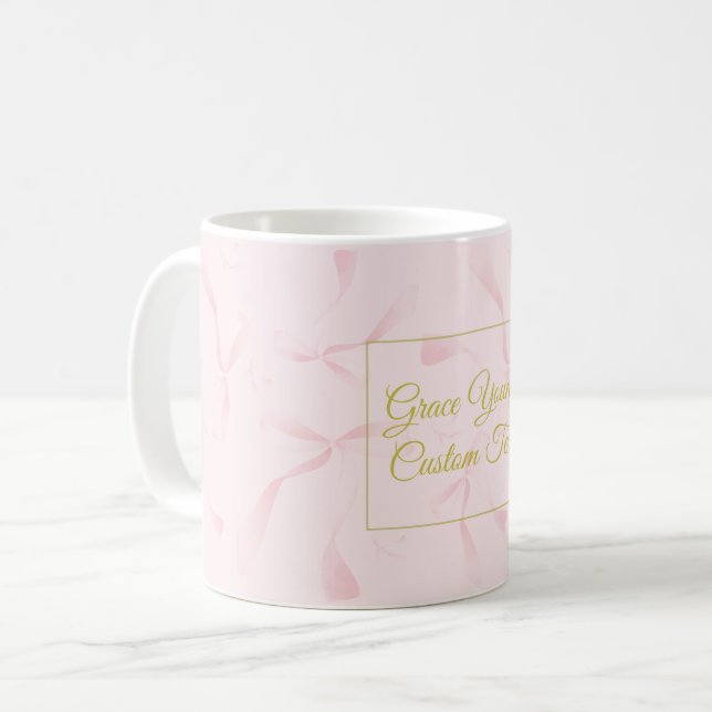 Personalisiertes Text-Rosaband-Muster-Design Kaffeetasse (Vorderseite Links)