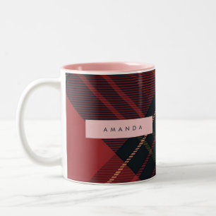 Personalisiertes Tiefrotes und Schwarzes Tartan Ka Zweifarbige Tasse