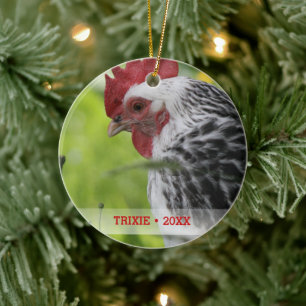 Personalisiertes Tier Hühnchen Foto Weihnachtsbaum Keramik Ornament