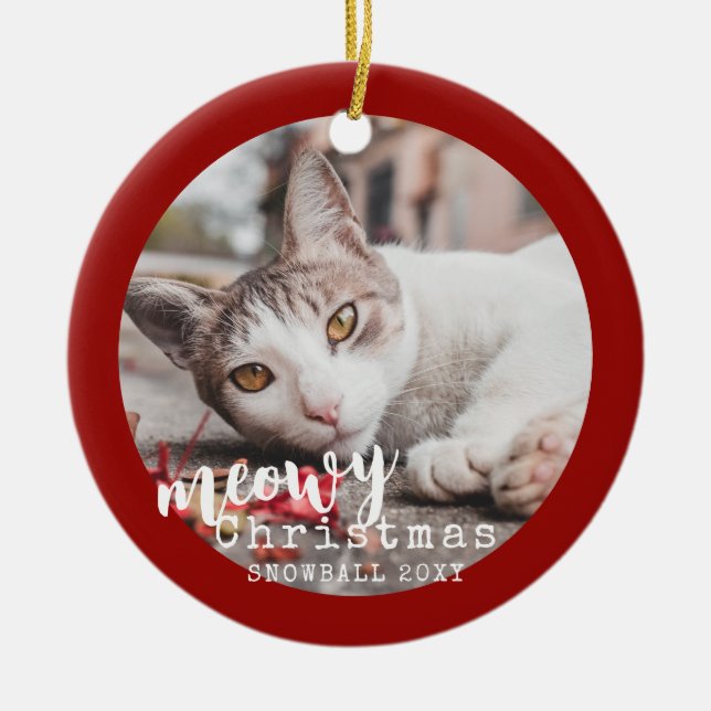 Personalisiertes Tier Katze Foto Meowy Weihnachten Keramik Ornament (Vorne)