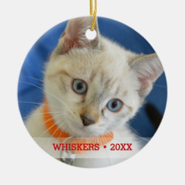 Personalisiertes Tier Katze Foto & Name Weihnachts Keramikornament