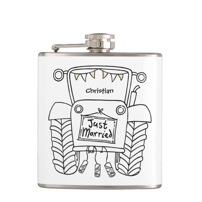 Personalisiertes Traktor Land Hochzeitsgeschenk Flachmann (Vorderseite)