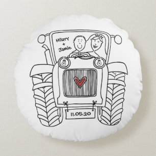 Personalisiertes Traktor-Landhaus Hochzeitskissen Rundes Kissen